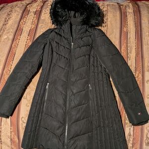 Black Hooded Tommy Hilfiger Puffer Coat